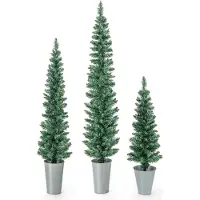 Costway 3er Weihnachtsbaum Künstlich Bleistift, 90+120+150cm, Tannenbaum mit Sockel aus Metall, Kunstbaum Christbaum Weihnachten, für Zuhause Büro Geschäfte, Grün