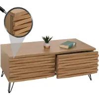 Mendler Couchtisch MCW-M49, Wohnzimmertisch Tisch, 3D-Design 2 Schubladen MDF Metall 46x110x55cm natur