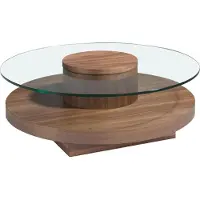 ANGEL CERDA SL Runder Couchtisch aus gehärtetem Glas und Nussbaumholz 2052