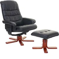 Mendler Relaxsessel MCW-E30, Fernsehsessel Liegesessel TV-Sessel mit Hocker Kunstleder schwarz
