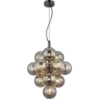Globo Lighting Hängeleuchte Metall schwarz-chrom, Glaskugeln rauchfarben, Kabel PVC schwarz, Höhe kürzbar, ø: 395mm, H: 1200mm, exkl. 13x G9 LED 4W 230V
