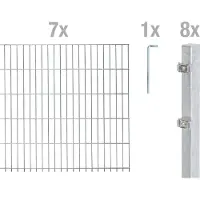 Alberts Doppelstabmattenzaun 8-6-8, Matten 2,50 m, Höhe 2,43 m, Länge 17,5 m, feuerverzinkt, Zaun als Komplettset, Pfosten mit Abdeckleiste 60x40 mm