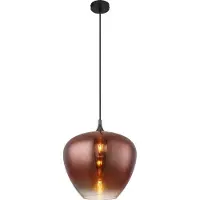 Globo Hängeleuchte Metall schwarz matt, Metall schwarz-chrom, Glas kupferfarben, klar verlaufend, Kabel Textil schwarz, Höhe kürzbar, ø: 400mm, H: 1200mm, exkl. 1x E27 60W 230V
