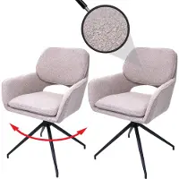 Mendler 2er-Set Esszimmerstuhl MCW-N74, Küchenstuhl, drehbar Auto-Return, Stoff Bouclé (540g/m²) beige