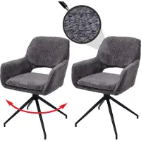 Mendler 2er-Set Esszimmerstuhl MCW-N74, Küchenstuhl, drehbar Auto-Return, Stoff Chenille (490g/m²) dunkelgrau