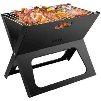 Spies Online Faltbarer Grill - 44,5 x 30,5 x 35 cm - BBQ - Grill - Tragbar - Tragbarer Grill - Holzkohlegrill - Faltbar - Kompakt - Mini Grill - Matt Schwarz