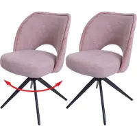 Mendler 2er-Set Esszimmerstuhl HWC-N72, Polster-Küchenstuhl, drehbar Auto-Return, Stoff/Textil (420g/m²) rosa