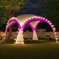 Swing&Harmonie LED Event Pavillon XXL DomeShelter 450cm Garten inkl. Solarmodul Designer Gartenzelt Camping Partyzelt mit Beleuchtung - pink