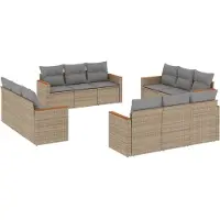 vidaXL 12-tlg. Garten-Sofagarnitur mit Kissen Beige Poly Rattan