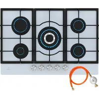 Klarstein Ignito Gaskochfeld, 5-Zonen-Sabaf-Brenner, 3,6 kW–1 kW, Gehärtetes Glas, SnapJetIgnition, Wok-Aufsatz, Flüssig- und Erdgas, 75 x 10 x 52 cm, Gasherd für Effizientes Kochen