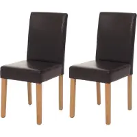 Mendler 2er-Set Esszimmerstuhl Stuhl Küchenstuhl Littau Kunstleder, braun, helle Beine