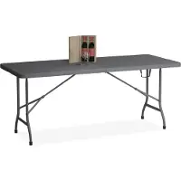 Relaxdays Gartentisch, klappbar, HxBxT: 73 x 180 x 74 cm, Kunststoff, Stahl, wetterfest, Holzoptik, Campingtisch, grau