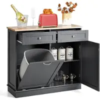 Costway Kommode für Mülleimer 42L, Küchenschrank mit großer Arbeitplatte & 2 Schubladen & verstellbarem Regal, Mülleimerschrank (Grau)