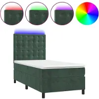 Syfax Boxspringbett mit Matratze & LED Dunkelgrün 90x200 cm Samt