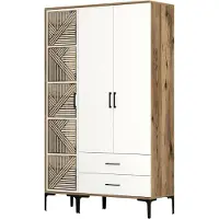 Dmora Kleiderschrank 3 Türen Avior, Schlafzimmermöbel, Schrank, Garderobe, 120x48h201 cm, Walnuss und Weiß
