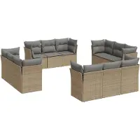 vidaXL 12-tlg. Garten-Sofagarnitur mit Kissen Beige Poly Rattan