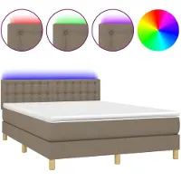Syfax Boxspringbett mit Matratze & LED Taupe 140x200 cm Stoff