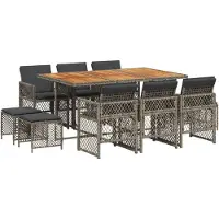 vidaXL 11-tlg. Garten-Essgruppe mit Kissen Grau Poly Rattan
