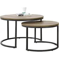 En.casa Couchtisch ’Christchurch’ 2er Set Satztisch Metallgestell Holzfarben/Schwarz