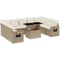 vidaXL 10-tlg. Garten-Sofagarnitur mit Kissen Beige Poly Rattan