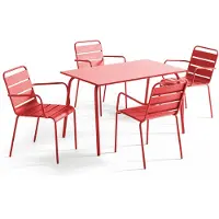 Oviala Business Set aus Terrassentisch und 4 Sesseln aus rotem Metall -