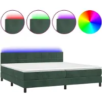 Syfax Boxspringbett mit Matratze & LED Dunkelgrün 200x200 cm Samt