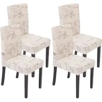Mendler 4er-Set Esszimmerstuhl Stuhl Küchenstuhl Littau Textil mit Schriftzug, creme, dunkle Beine