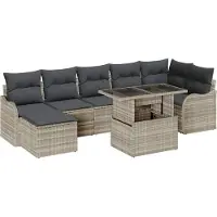 vidaXL Garten-Sofa-Set mit Kissen 8 pcs Hellgrau Poly Rattan