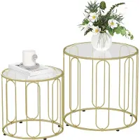 HOMCOM Couchtisch rund Stapelbar 2er Set Beistelltisch mit Metallrahmen