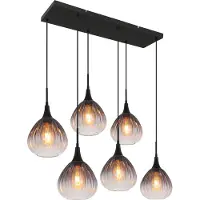 Globo Lighting Hängeleuchte Metall schwarz matt, Glas rauchfarben, klar verlaufend, Kabel PVC schwarz, Höhe kürzbar, LxBxH: 900x400x1200mm, exkl. 6x E27 40W 230V