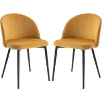 HOMCOM Esszimmerstühle Küchenstuhl im skandinavischen Design – Set aus 2 Stühlen – konische schwarze Metallbeine – ergonomische Rückenlehne, senffarbener Samtsitz