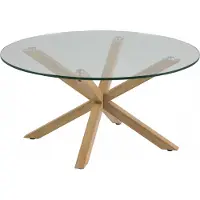 Ebuy24 Heat Couchtisch Ø82 cm Tischplatte aus Glas und einem Metallgestell mit Eiche Folie.