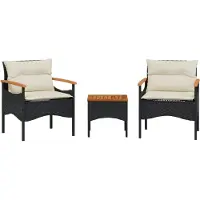 vidaXL 3-tlg. Garten-Sofagarnitur mit Kissen Schwarz Poly Rattan