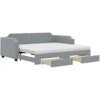 Syfax Tagesbett Ausziehbar mit Schubladen Hellgrau 90x200 cm Stoff