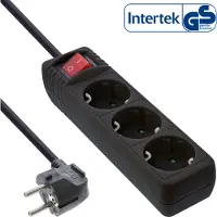 InLine Steckdosenleiste, 3-fach Schutzkontakt, mit Schalter, schwarz, 5m, 5 m, Abgewinkelt, 1,5 mm², Schwarz, Kunststoff, 3 AC-Ausgänge