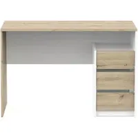 CALICOSY Büroschreibtisch HARISSON, Eiche + Weiß, France, 117x50x77 cm, Büromöbel, Melaminspanplatte, 3 Schubladen