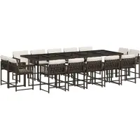 vidaXL 15-tlg. Garten-Essgruppe mit Kissen Braun Poly Rattan