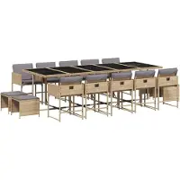vidaXL 15-tlg. Garten-Essgruppe mit Kissen Beigemischung Poly Rattan
