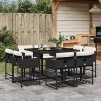 vidaXL "Rabatt" 9-tlg. Garten-Essgruppe - mit tishe & Stuhl - mit Kissen Schwarz Poly Rattan - Lounge-Dining set CC10854