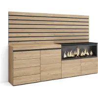 Skraut Home Sideboard, Kommode, 214x35x145 cm, Für Schlafzimmer, Zimmer, Elektrokamin XXL, Kommode mit Schubladen, Eiche farbe