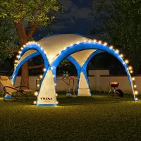 Swing&Harmonie LED Event Pavillon XXL DomeShelter 450cm Garten inkl. Solarmodul Designer Gartenzelt Camping Partyzelt mit Beleuchtung - blau