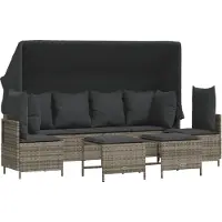 vidaXL 5-tlg. Garten-Sofagarnitur mit Kissen Grau Poly Rattan