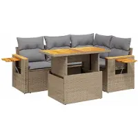 vidaXL 5-tlg. Garten-Sofagarnitur mit Kissen Beige Poly Rattan