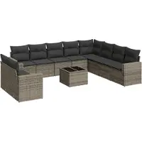 vidaXL 11-tlg. Garten-Sofagarnitur mit Kissen Grau Poly Rattan
