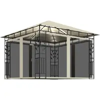 Syfax Pavillon mit Moskitonetz & LED-Lichterkette 3x3x2,73m Cremeweiß