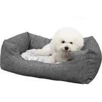 Songmics 60 x 22 x 50 cm Hundebett aus Polyester mit Wendekissen und Anti-Rutschboden Hundematte Rutschfest erhöhter Rand Grau PGW22G