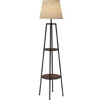 HOMCOM Stehleuchte, Stehlampe für Wohnzimmer, 2 Ablageflächen, E27-Fassung, 40 W, Zugschalter inklusive, Lampenschirm aus Stoff, Metall, modernes Design, Schwarzbraun