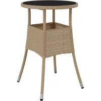 Syfax Gartentisch Ø60x75 cm Hartglas und Poly Rattan Beige