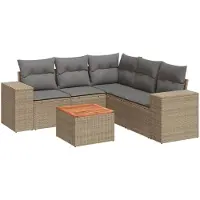 vidaXL 6-tlg. Garten-Sofagarnitur mit Kissen Beige Poly Rattan