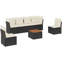 vidaXL 7-tlg. Garten-Sofagarnitur mit Kissen Schwarz Poly Rattan